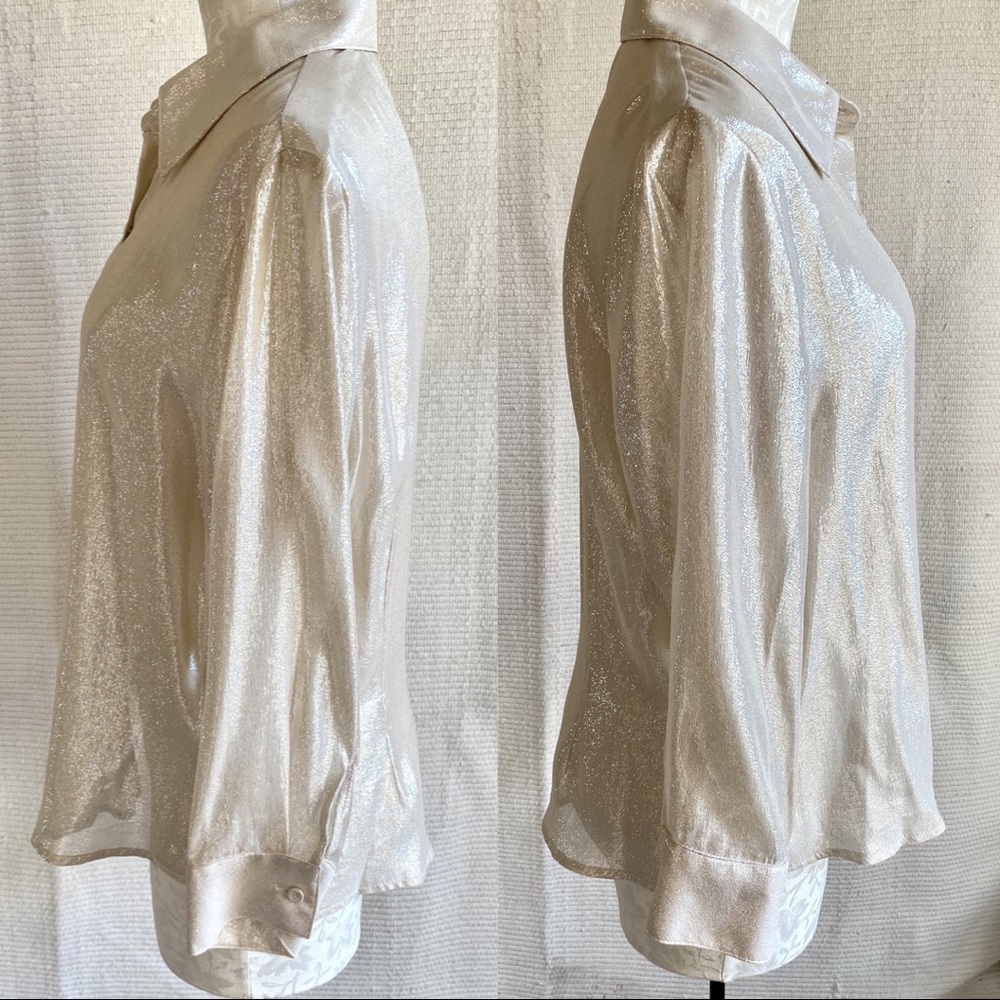 Vintage Sparkly Silk Champagne Long Sleeved Blouse - Picture 6 of 13